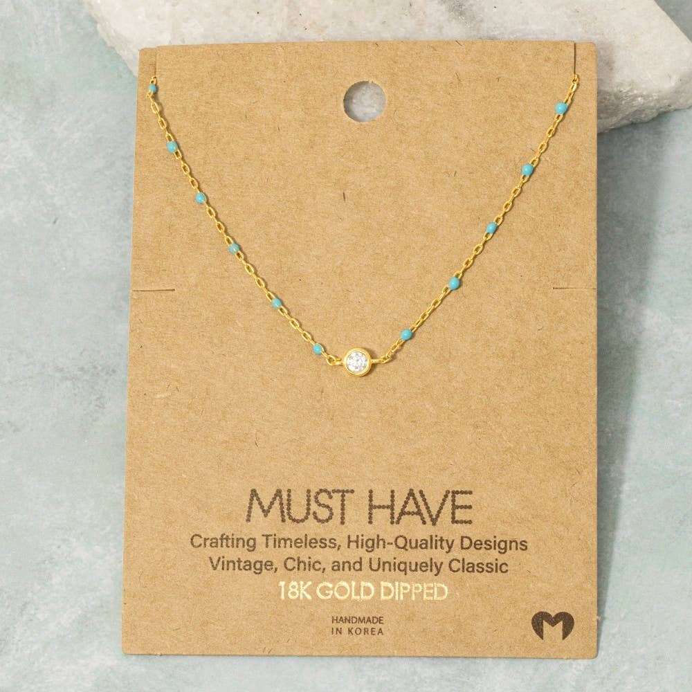 Gold Dipped Cz Pendant Enamel Accent Necklace: WH