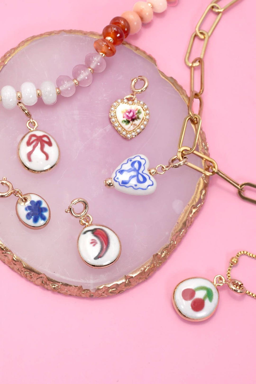 Porcelain Flower Pearl Bag Charm
