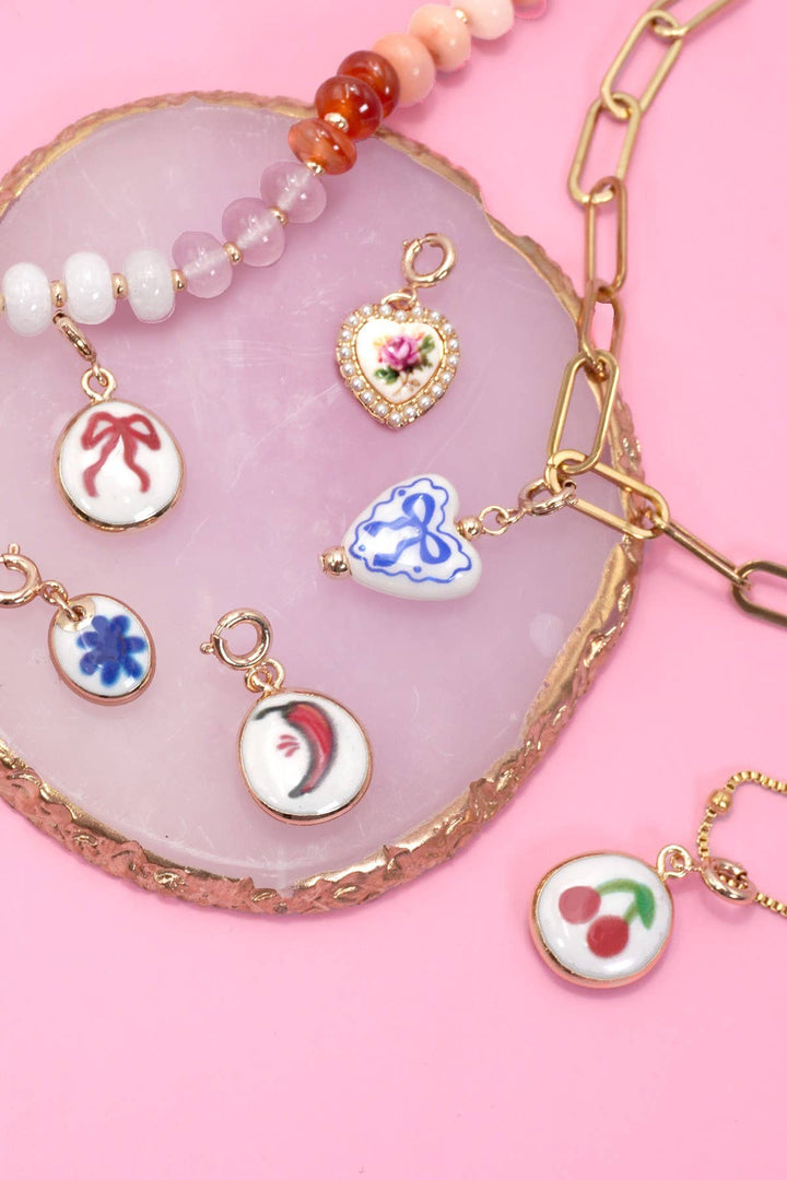 Porcelain Flower Pearl Bag Charm