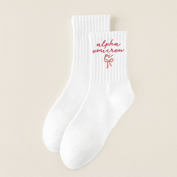 Sorority Embroidered Crew Socks: Alpha Chi Omega