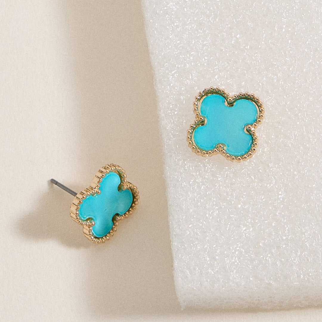 Enamel Quatrefoil Stud Earrings: GD / ONE