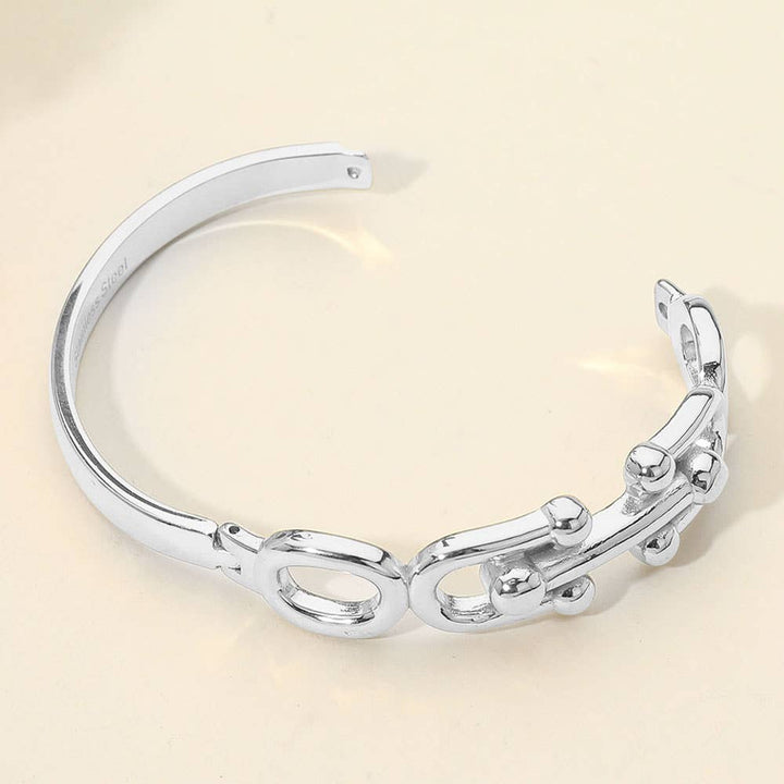 Stainless Steel Bold Link Hinged Bangle Bracelet: Silver