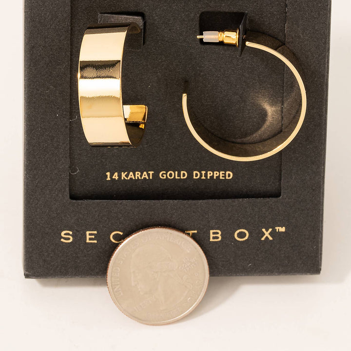 Secret Box Gold Dipped Flat Hoop Earrings: Gold