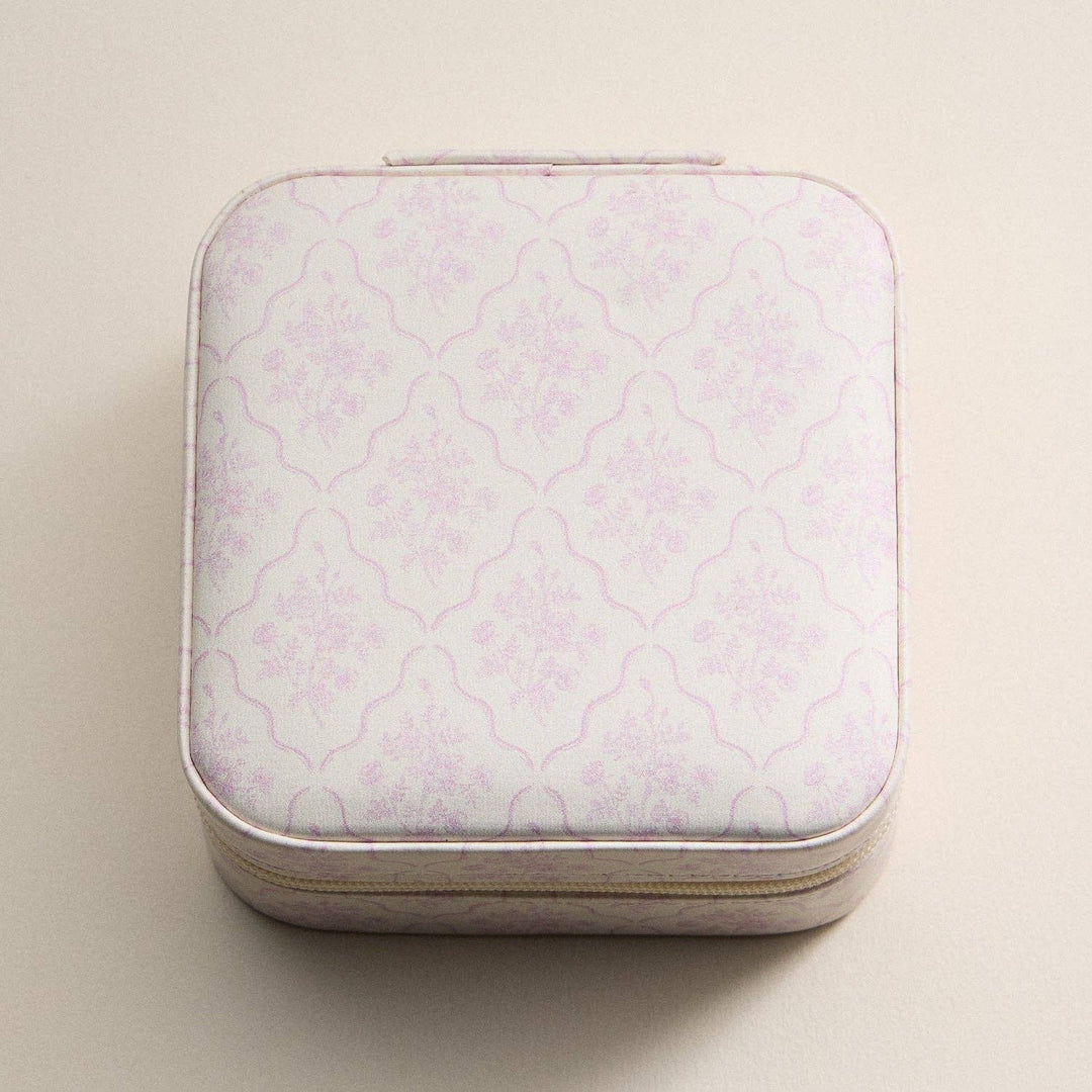 Pink Floral Travel Jewelry Case | Compact Jewelry Organizer with Mirror & Ring Slots: LPK / ONE