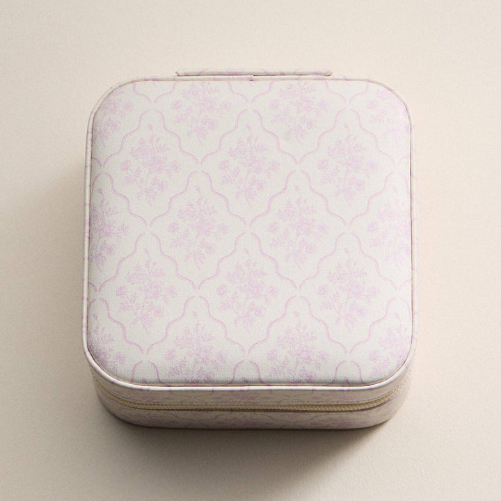 Pink Floral Travel Jewelry Case | Compact Jewelry Organizer with Mirror & Ring Slots: LPK / ONE