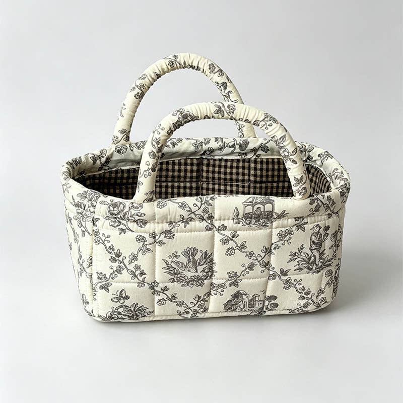 Quilted Floral Storage Organizer Bag: Green Floral / One Size