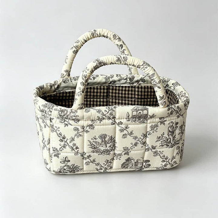 Quilted Floral Storage Organizer Bag: Green Leaf / One Size