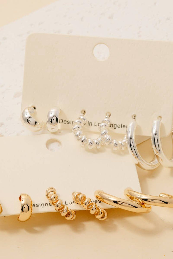 3 Piece Mixed Hoop Earrings Set: Gold
