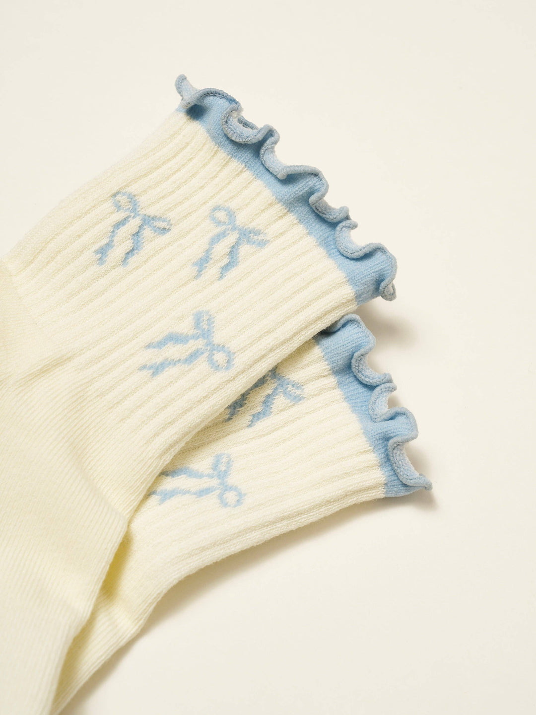 Bow Ruffle Grip Sock: Dusty Blue