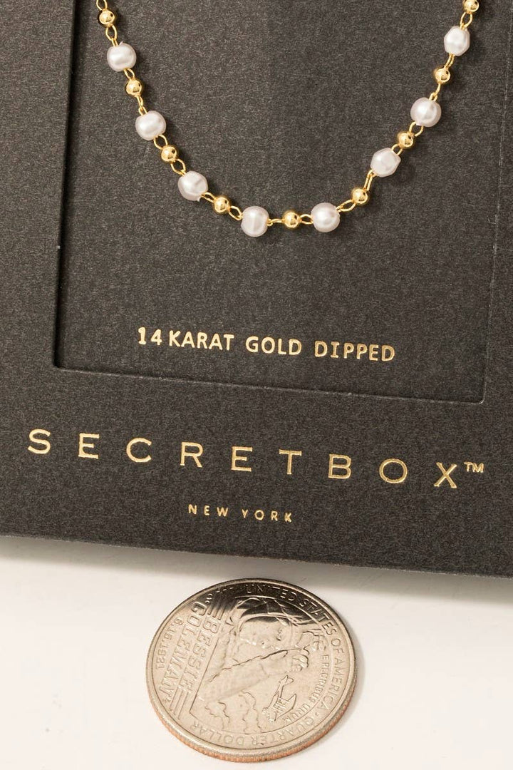 Secret Box Gold Dipped Secret Box Pearl Bead Chain Necklace: Gold