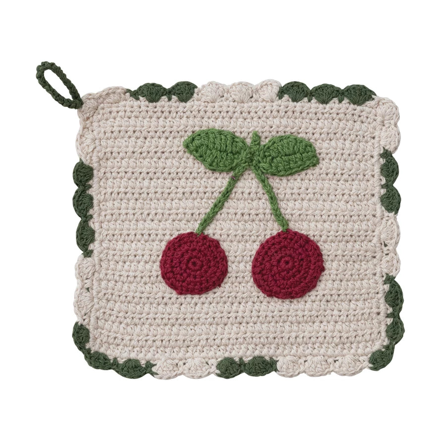 Cotton Crocheted Cherry Pot Holder