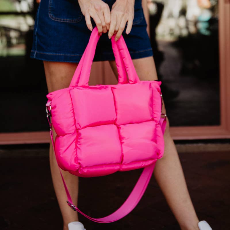 Hot Pink Puffer Tote Mini: Hot Pink