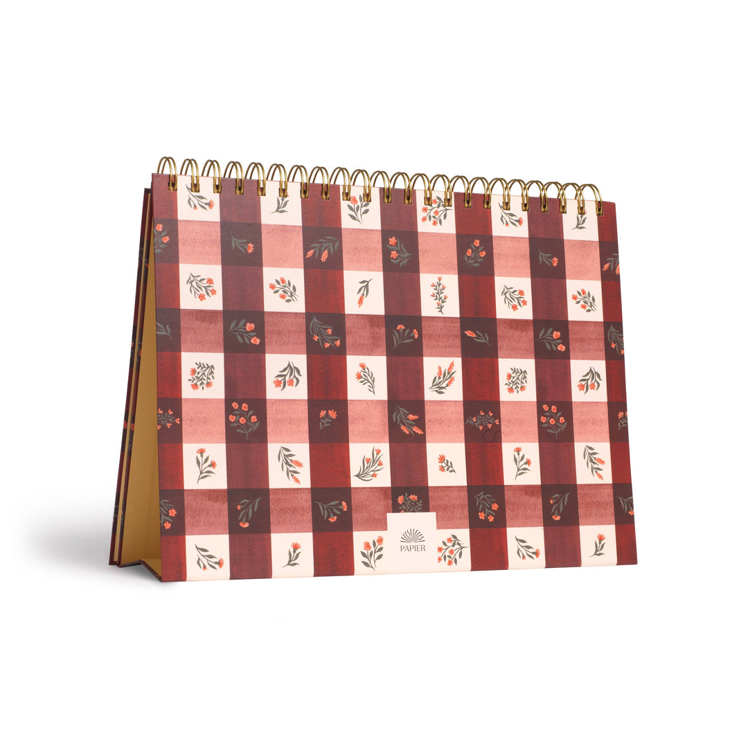 Floral Gingham Spiral Undated Monthly Desk Pad
