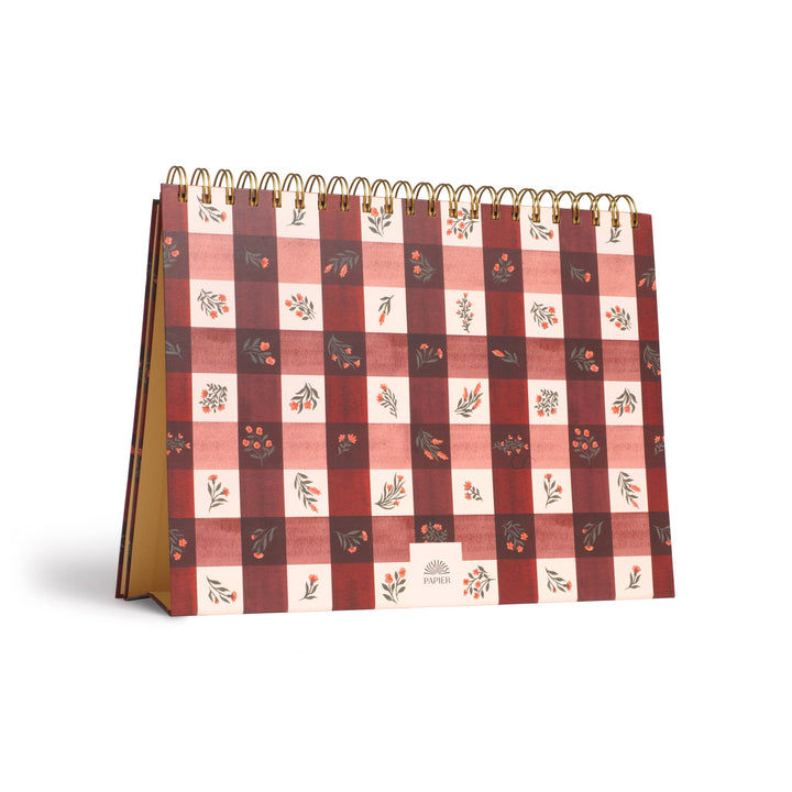 Floral Gingham Spiral Undated Monthly Desk Pad