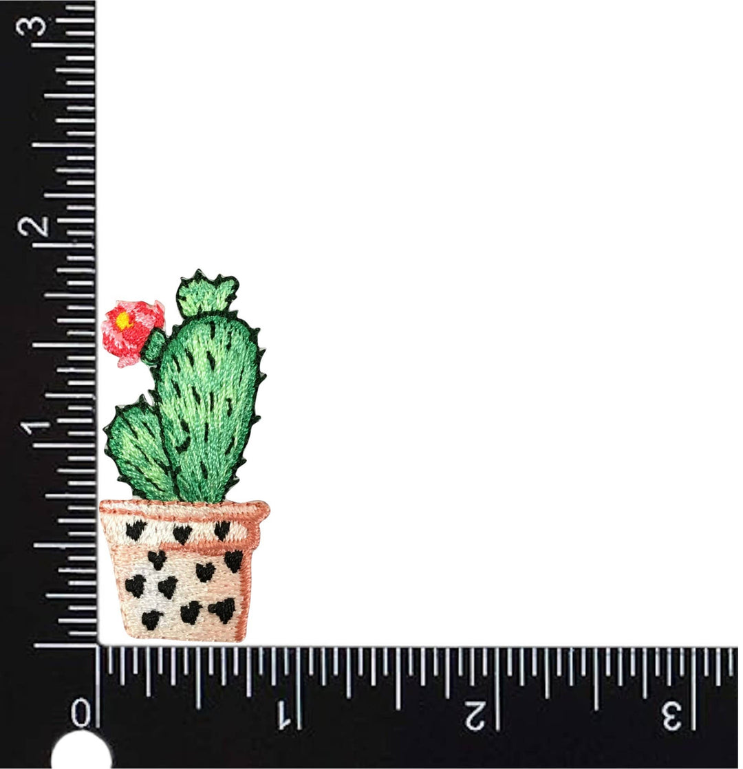 Cactus - Pink Flowers - Pink Pot with Hearts - Desert Plant - Embroidered Iron on Patch