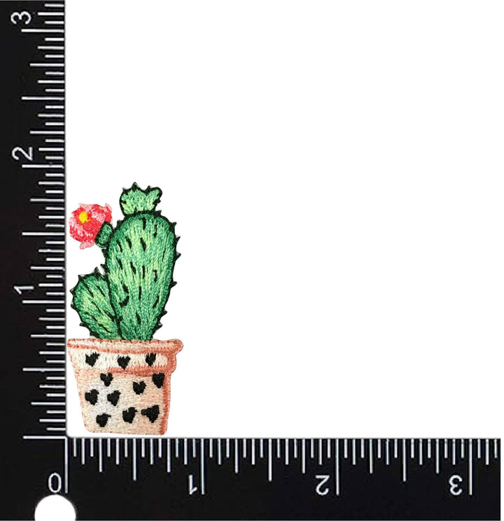 Cactus - Pink Flowers - Pink Pot with Hearts - Desert Plant - Embroidered Iron on Patch