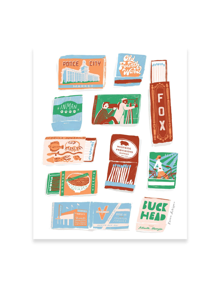 Atlanta Matchbook Print - Timeless City Wall Art Print: 8 x 10 inches