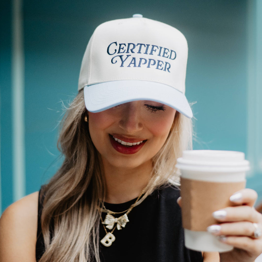 Certified Yapper Two-Toned Vintage Hat: Light Blue and Tan