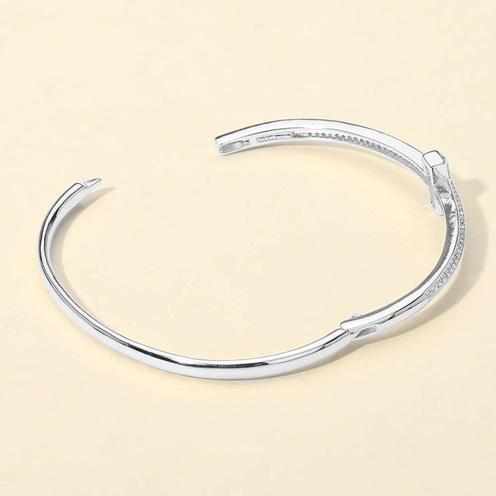 Gold Plated CZ Stone Paved T-bar Hinged Bangle Bracelet: Gold