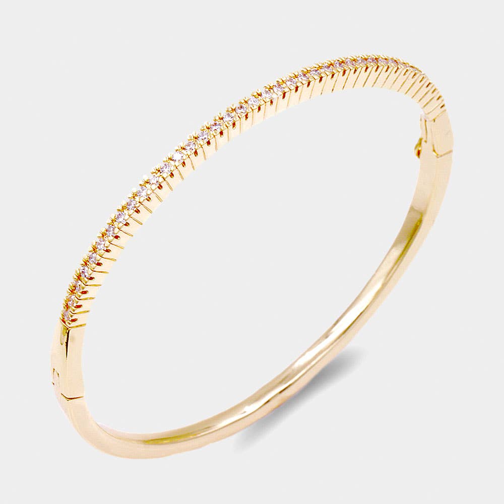 Gold Plated CZ Embellished Evening Bangle Bracelet: Gold