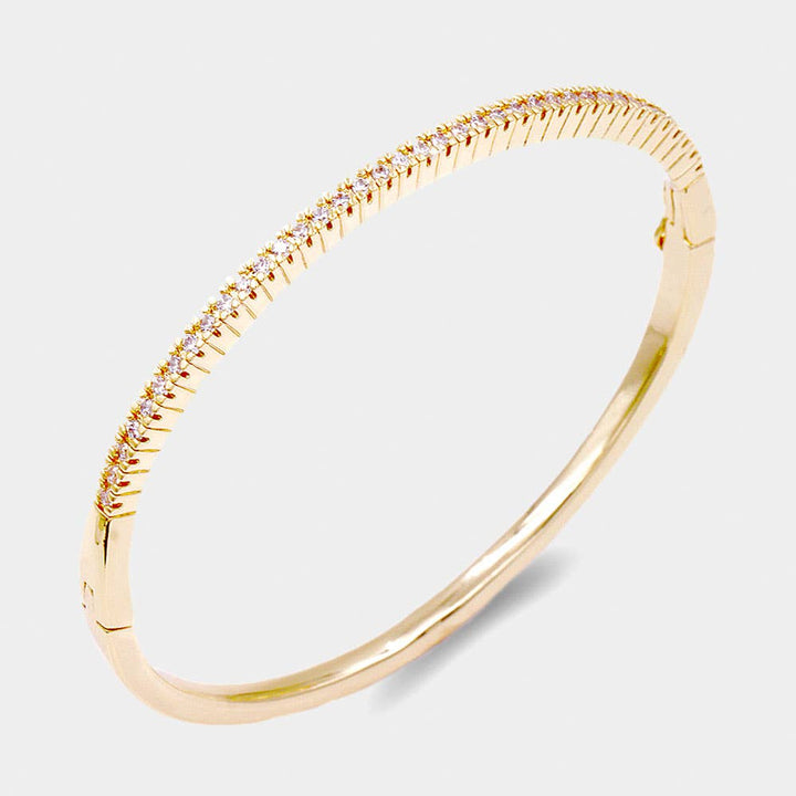 Gold Plated CZ Embellished Evening Bangle Bracelet: Silver