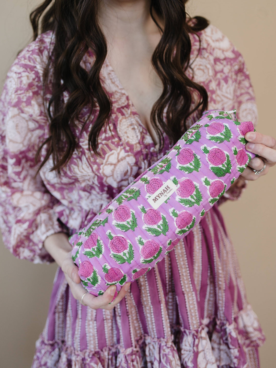 Artisan Hand-Block Printed Quilted Hair Tool Bag/Dyson travl