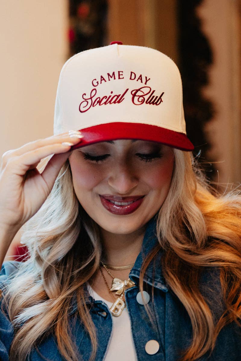 Game Day Social Club Two-Toned Vintage Hat: Red and Tan