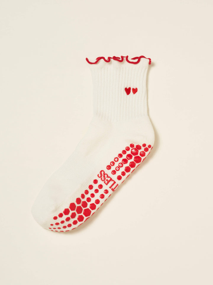 Embroidery Heart Duo Ruffle Grip Sock