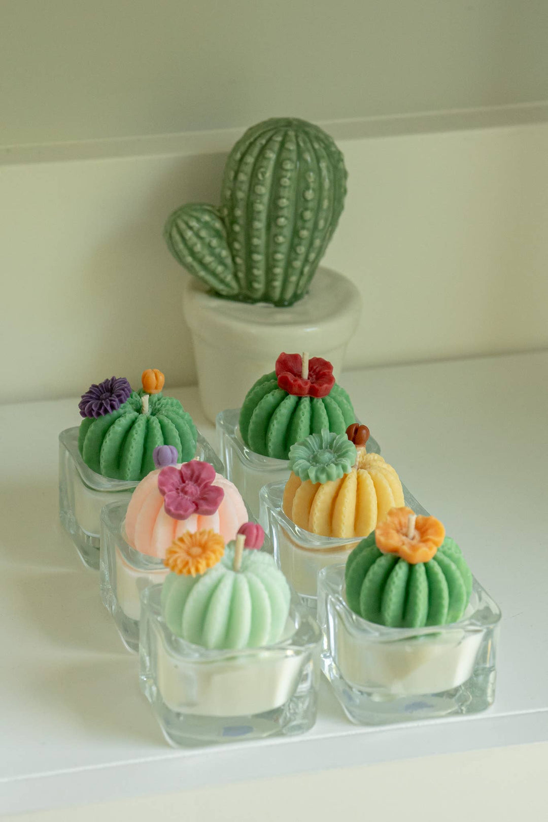 Barrel Cactus Tealight Candles: Green w/ red