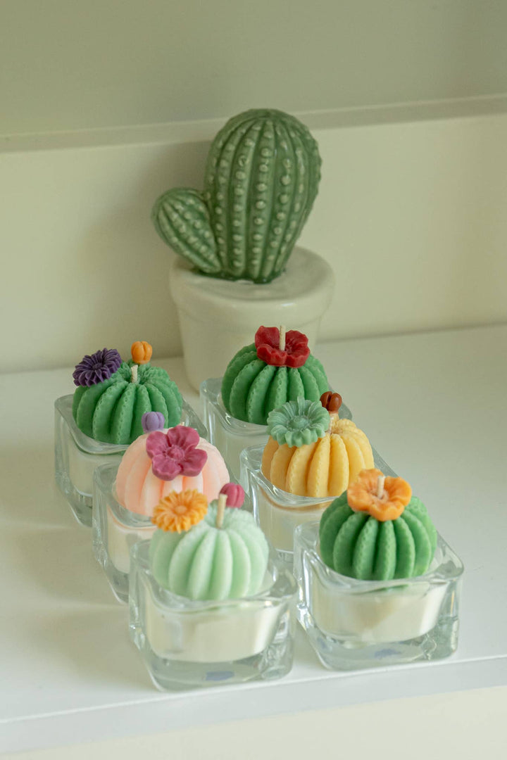 Barrel Cactus Tealight Candles: Green w/ red