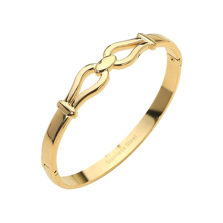 Stainless Steel Modern Link Hinged Bangle Bracelet: Gold