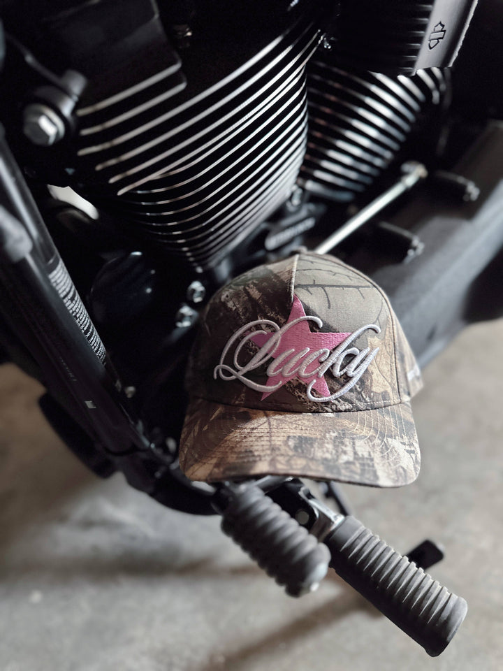 Lucky Girl Camo Star Embroidery Trendy Western Trucker Hat