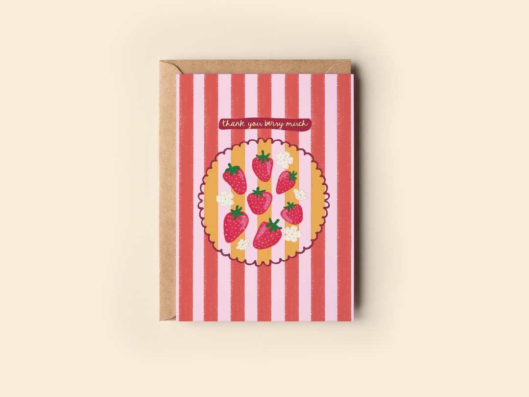 Thank You Berry Much Strawberry Fruit Striped Greeting Card