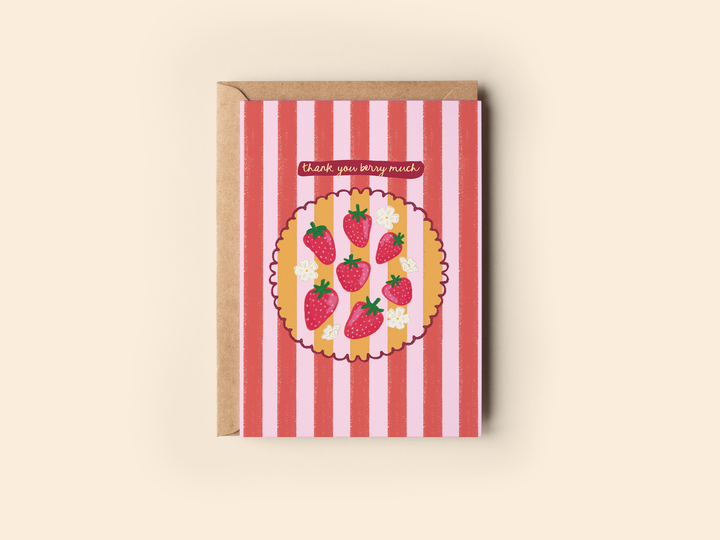 Thank You Berry Much Strawberry Fruit Striped Greeting Card