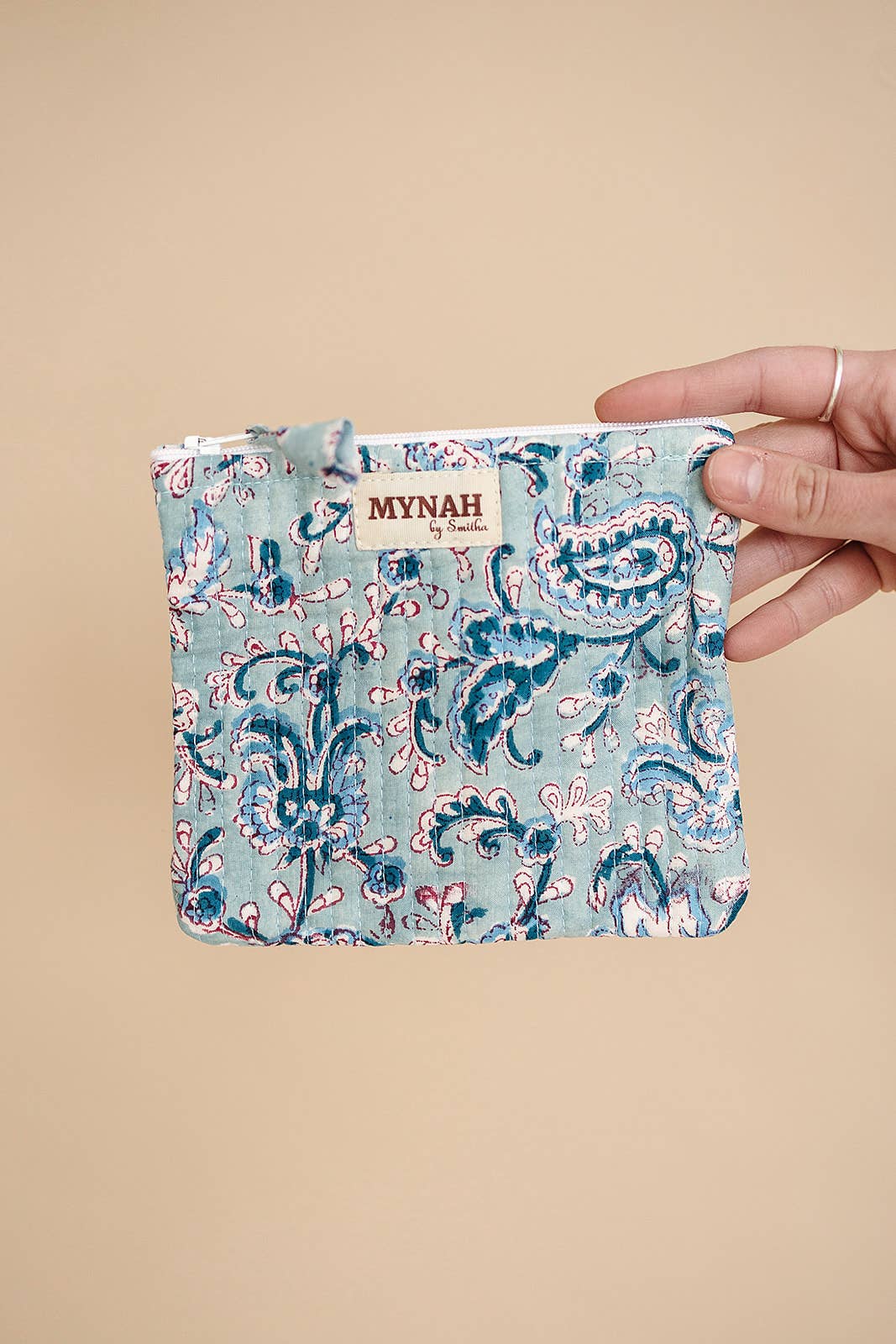 'Dusty blue vines' quilted coin pouch by Pink Moon Mercantile