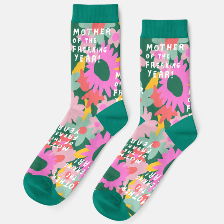 Mother of the Freakin Year Flower Mama Socks
