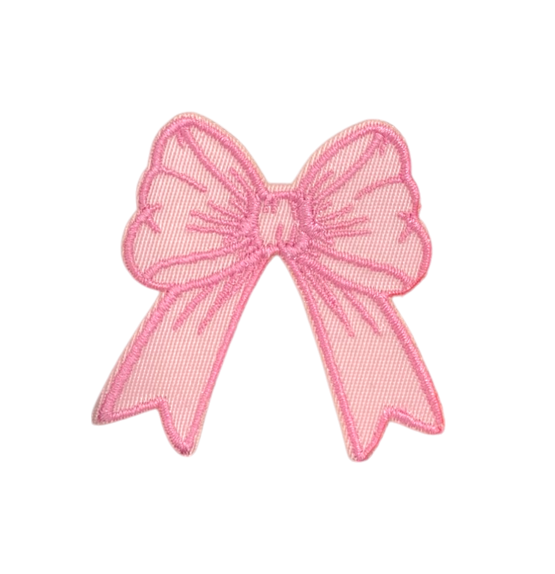 Pink Coquette Bow, Dainty Ribbon, Embroidered, Iron on Patch