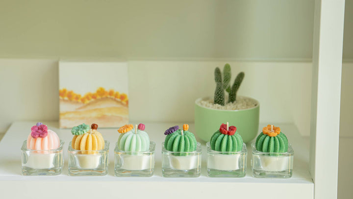 Barrel Cactus Tealight Candles: Green w/ red