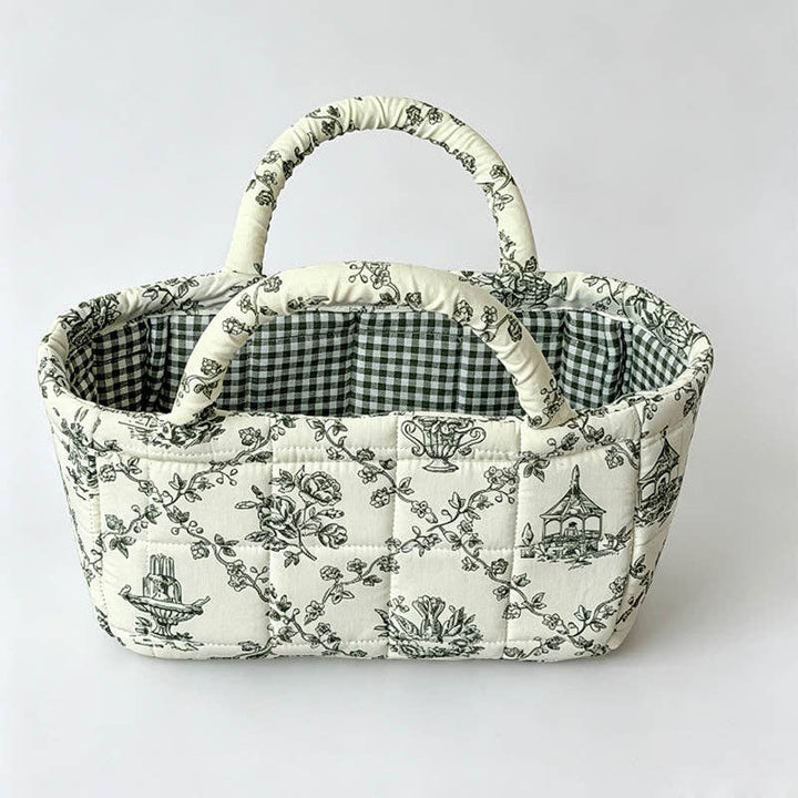 Quilted Floral Storage Organizer Bag: Green Floral / One Size