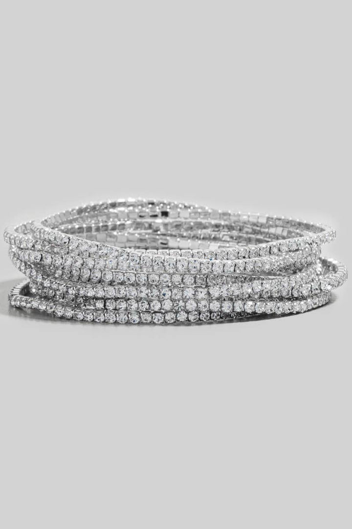 10 Piece Elastic Rhinestone Bracelet Set: Gold