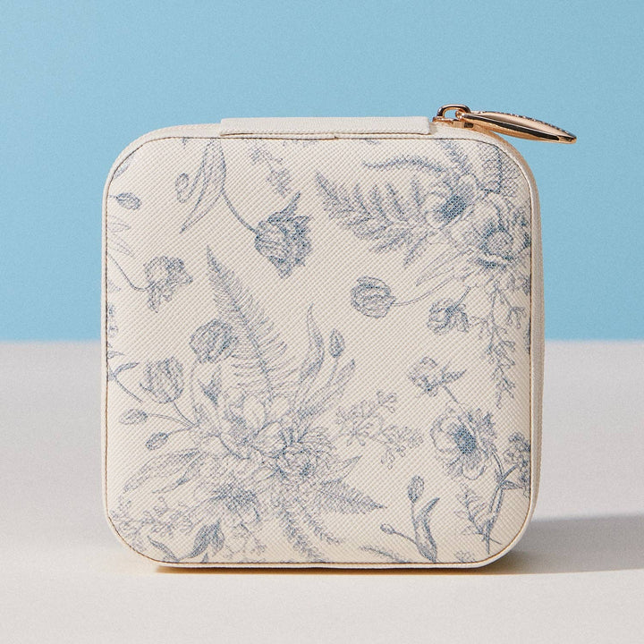 Floral Travel Jewelry Case Organizer – Compact Zipper Jewelry Storage Box with Gold Zipper: GY / ONE