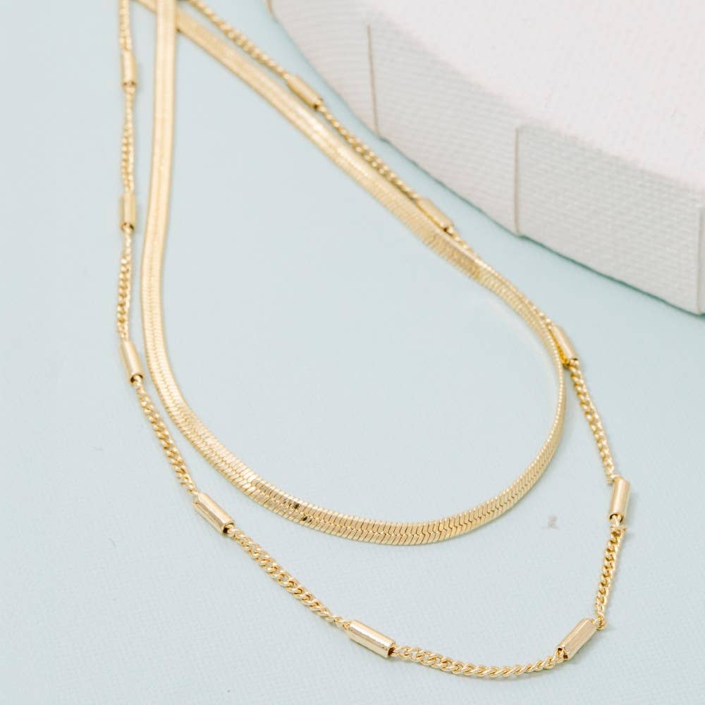 Dainty Chain Double Layered Necklace: Gold