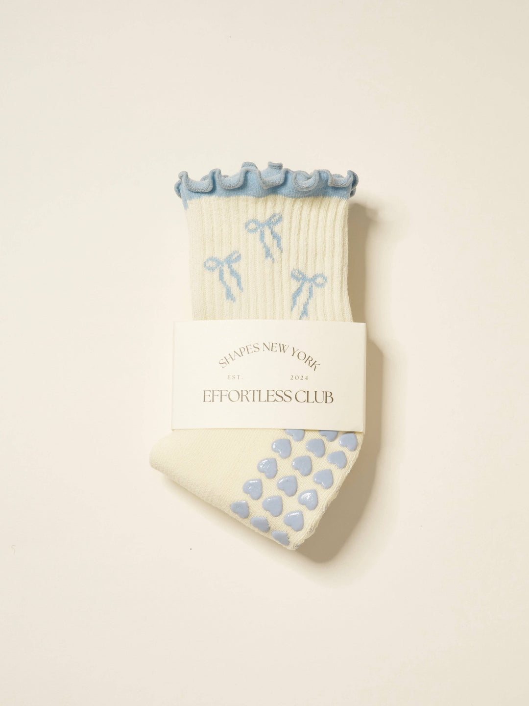 Bow Ruffle Grip Sock: Dusty Blue
