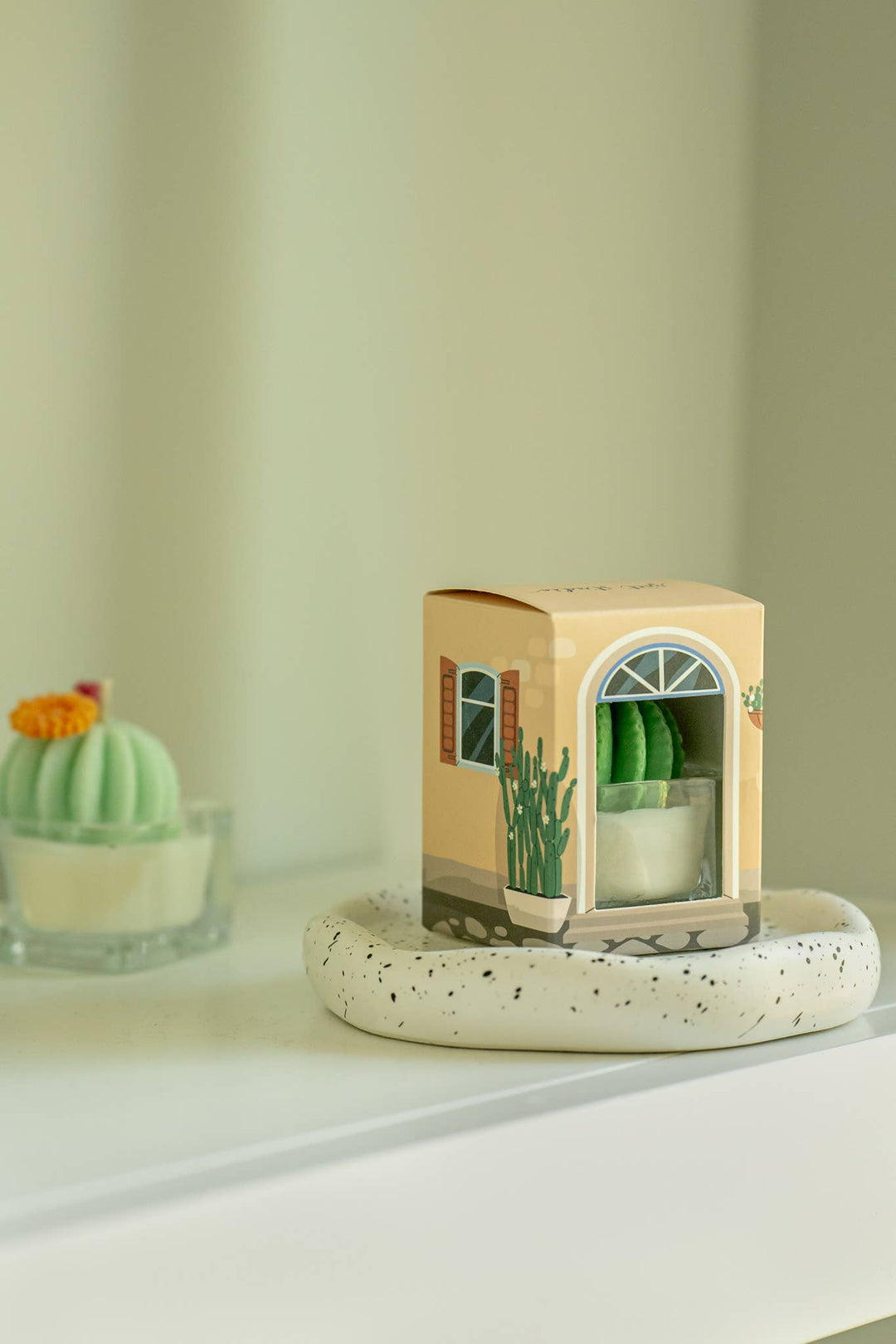 Barrel Cactus Tealight Candles: Green w/ red