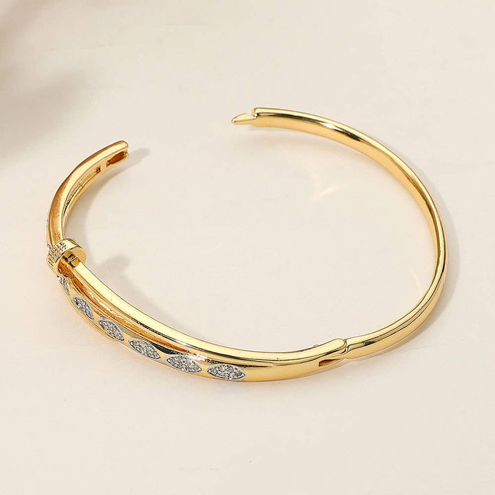Stainless Steel Rhinestone Pave Marquise Accent Nailhead Hinged Bangle Bracelet