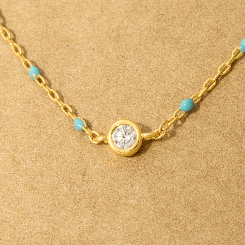 Gold Dipped Cz Pendant Enamel Accent Necklace: WH