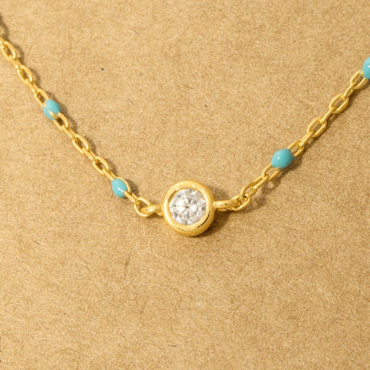 Gold Dipped Cz Pendant Enamel Accent Necklace: WH