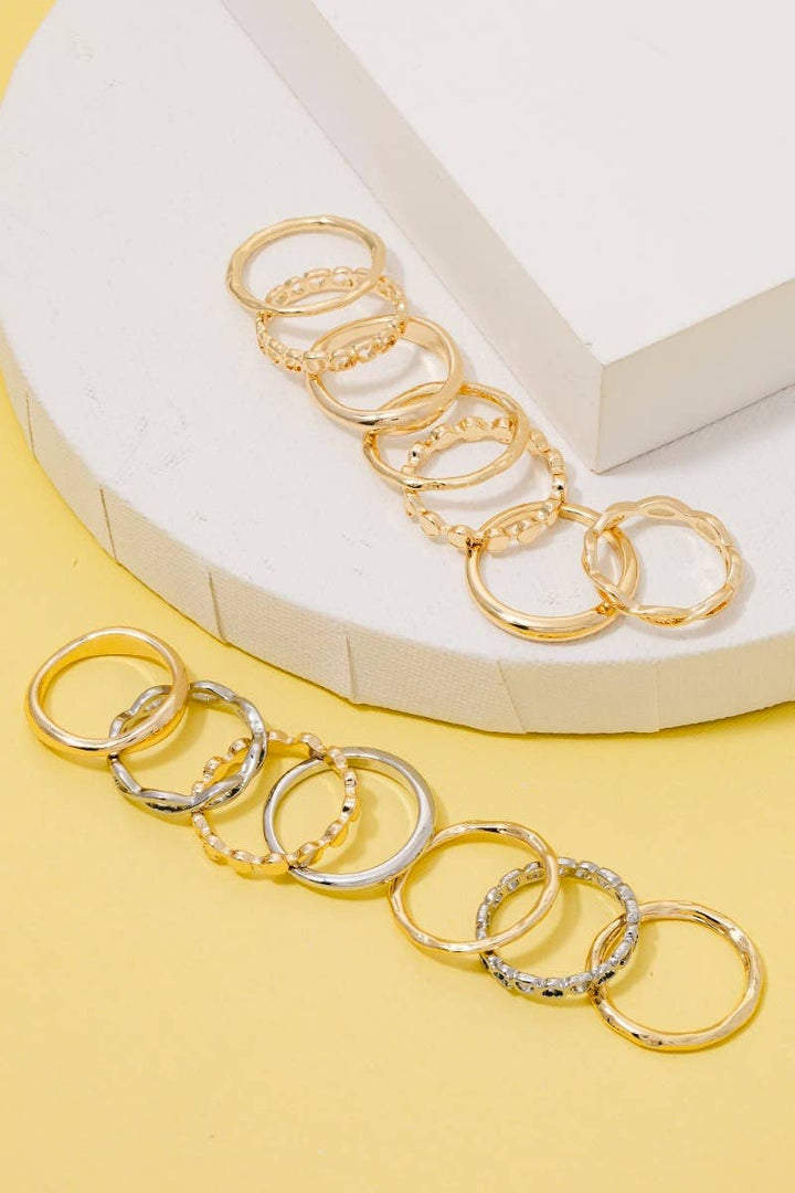 7 Piece Band Rings Set: Gold