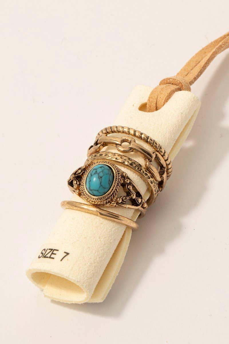 5Pc Stone Set Western Band Rings Set: ARTUQ