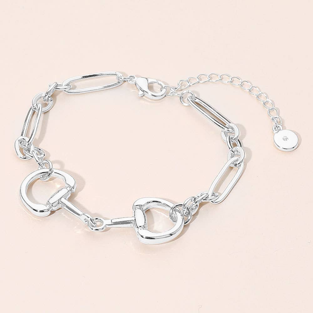 Metal Horsebit Link Bracelet: Rhodium
